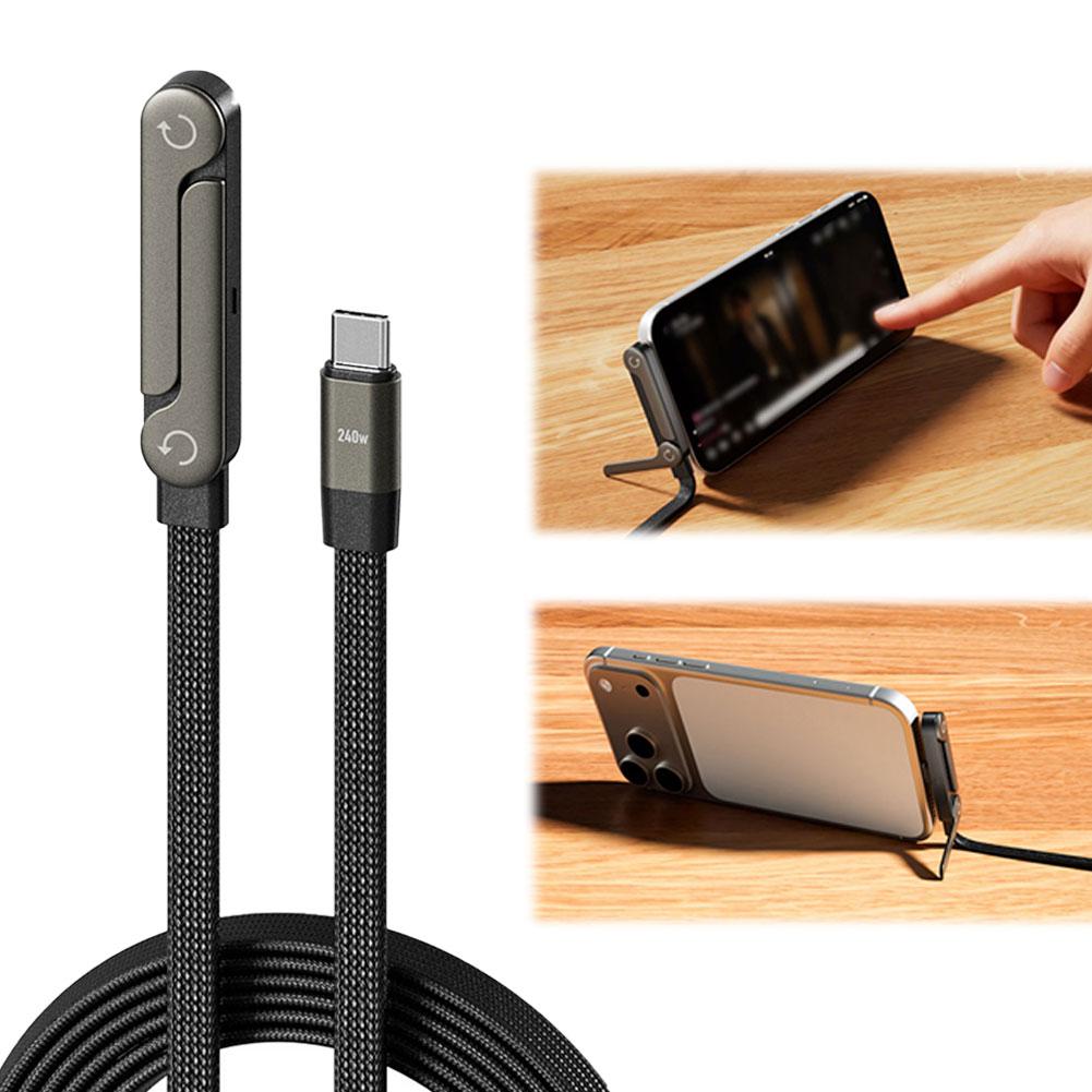 Fast Charging Foldable USB-C Cable with Phone Stand | 240W 90° Elbow Charging Cable for Phone & Tablet | USB-A to Type-C / Type-C to Type-C