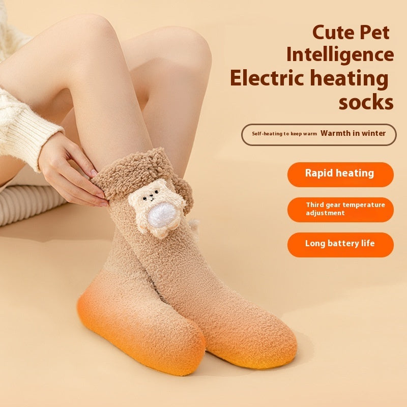 Electric Heated Socks for Men & Women – USB Powered Thick Fleece Warm Feet Heating Socks for Winter, Ultra-Soft Velvet, One Size