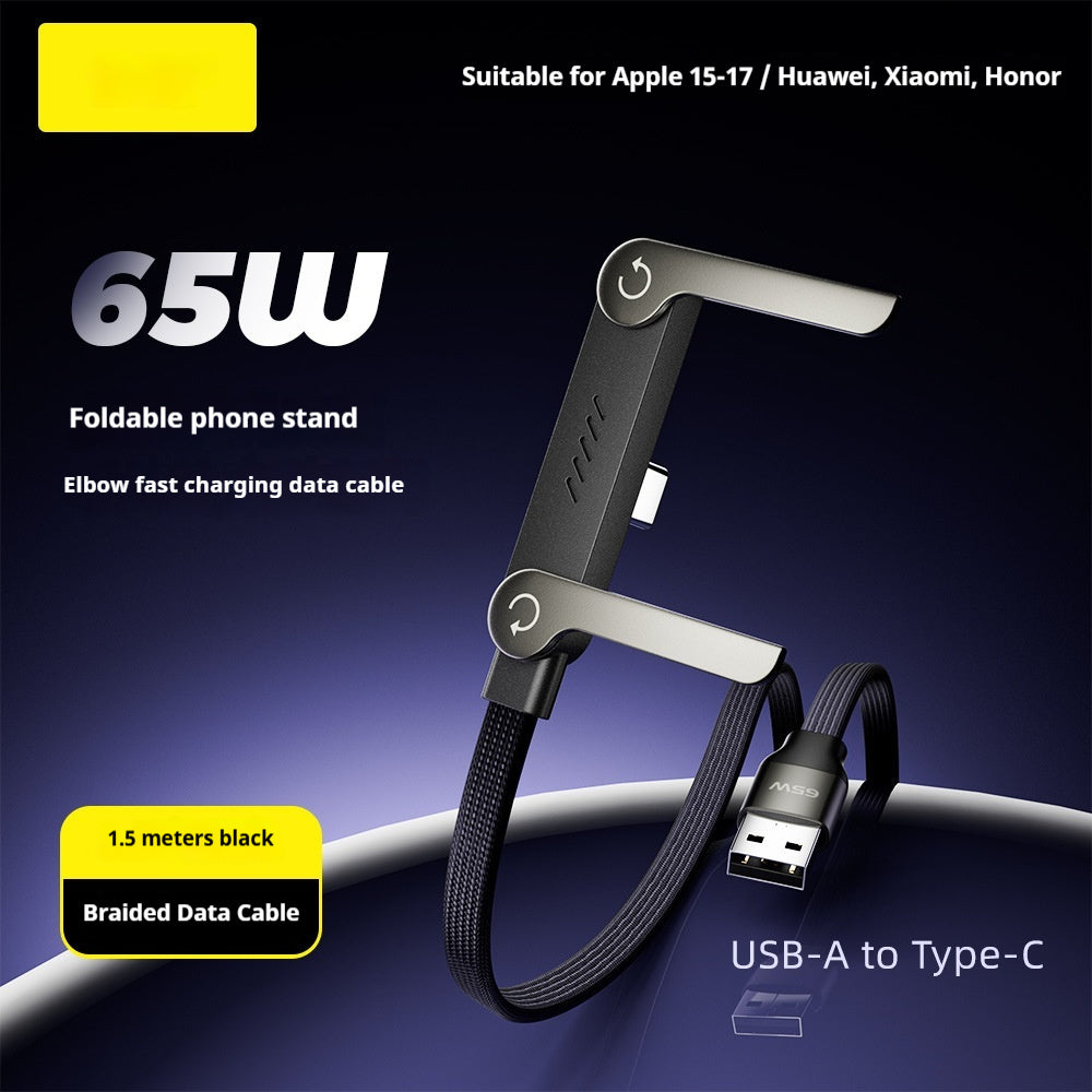 Fast Charging Foldable USB-C Cable with Phone Stand | 240W 90° Elbow Charging Cable for Phone & Tablet | USB-A to Type-C / Type-C to Type-C