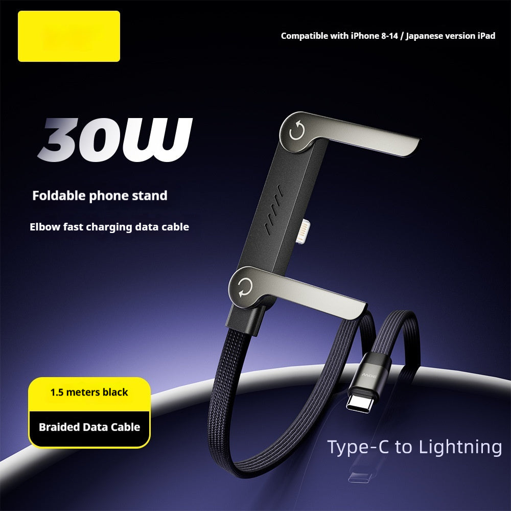 Fast Charging Foldable USB-C Cable with Phone Stand | 240W 90° Elbow Charging Cable for Phone & Tablet | USB-A to Type-C / Type-C to Type-C